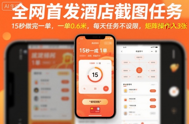 全网首发酒店截图任务，15秒做完一单，一单0.6米，每天任务不设限，矩阵操作日入3张【揭秘】-DE云网创
