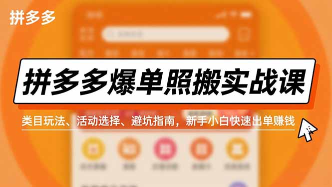 拼多多爆单照搬实战课,类目玩法、活动选择、避坑指南,新手小白快速出单赚钱-DE云网创