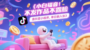 小白福音，不发作品不露脸，靠抖音小程序，单日躺入3张-DE云网创