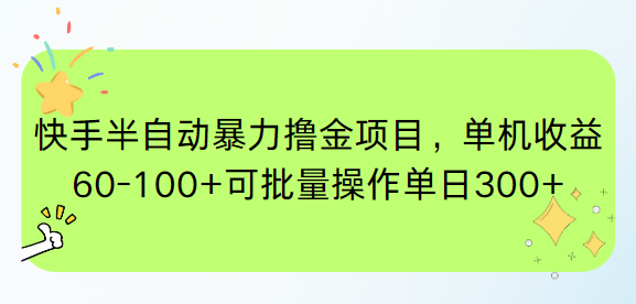 （15009期）快手半自动暴力撸金项目，单机收益60-100+可批量操作单日300+-DE云网创
