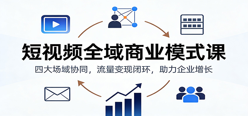 短视频全域商业模式课：四大场域协同，流量变现闭环，助力企业增长-DE云网创