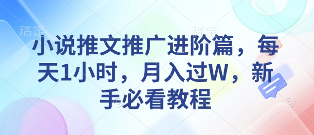 小说推文推广进阶篇，每天1小时，月入过W，新手必看教程-DE云网创