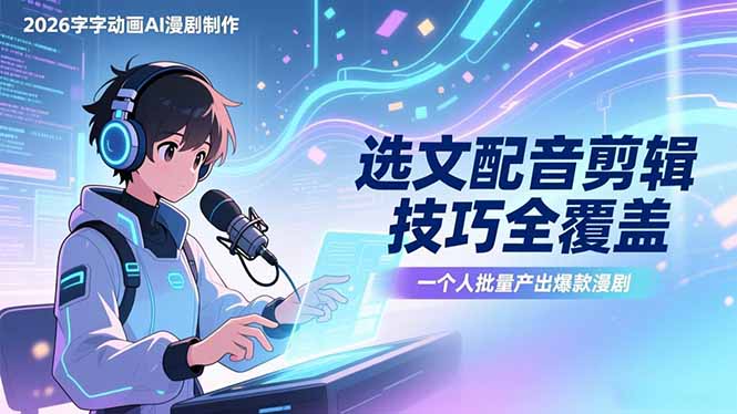 2026字字动画AI漫剧制作-1期，选文配音剪辑技巧全覆盖，一个人就能批量产出爆款漫剧-DE云网创