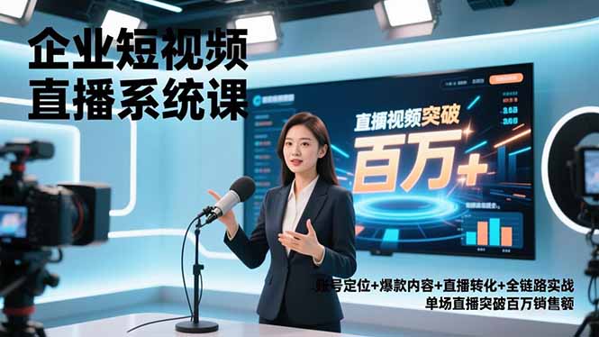 企业短视频直播系统课，账号定位+爆款内容+直播转化+全链路实战，单场直播突破百万销售额-DE云网创