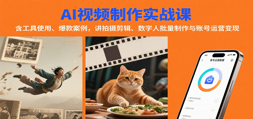 AI视频制作实战：含工具使用、爆款案例，讲拍摄剪辑、数字人批量制作与账号运营变现-DE云网创