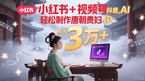 小红书+视频号+抖音，AI轻松制作唐朝贵妇IP，每天30分钟，轻松产出N条，月入3W+-DE云网创