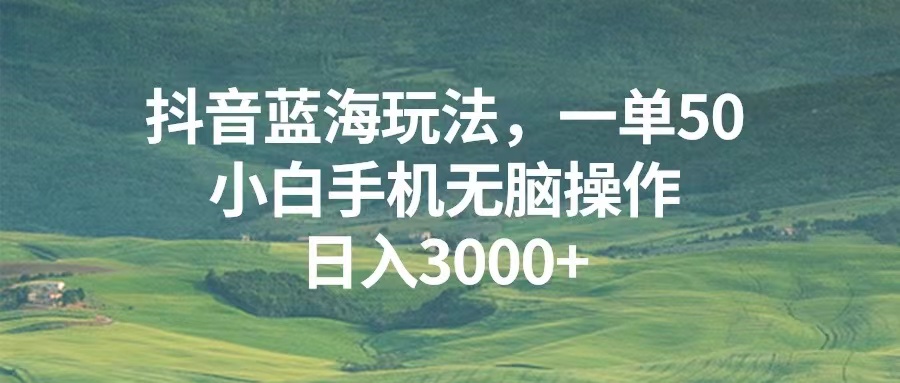 （13353期）抖音蓝海玩法，一单50，小白手机无脑操作，日入3000+-DE云网创