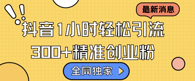 全网独家抖音引流，轻松日引300+精准创业粉【揭秘】-DE云网创