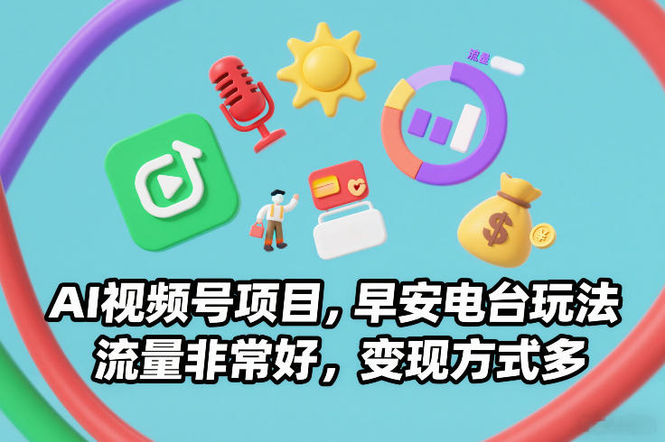 AI视频号项目，早安电台玩法，流量非常好，变现方式多-DE云网创