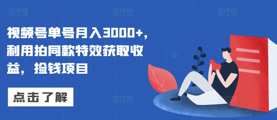 视频号单号月入3000+，利用拍同款特效获取收益，捡钱项目-DE云网创