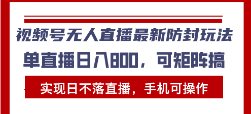 （13377期）视频号无人直播最新防封玩法，实现日不落直播，手机可操作，单直播日入...-DE云网创
