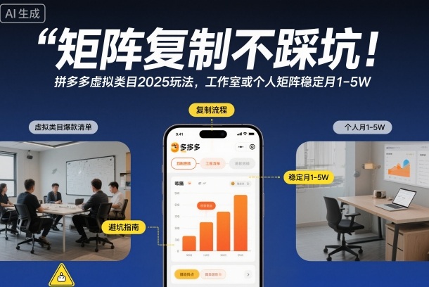 矩阵复制不踩坑！拼多多虚拟类目2025玩法，工作室或者个人矩阵稳定月1-5W【揭秘】-DE云网创