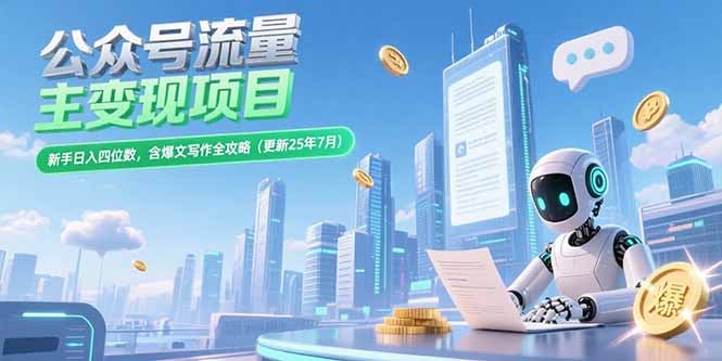 （15340期）公众号流量主变现项目，新手日入四位数，含爆文写作全攻略(更新25年7月)-DE云网创