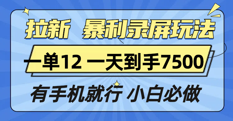 （13836期）拉新暴利录屏玩法，一单12块，一天到手7500，有手机就行-DE云网创