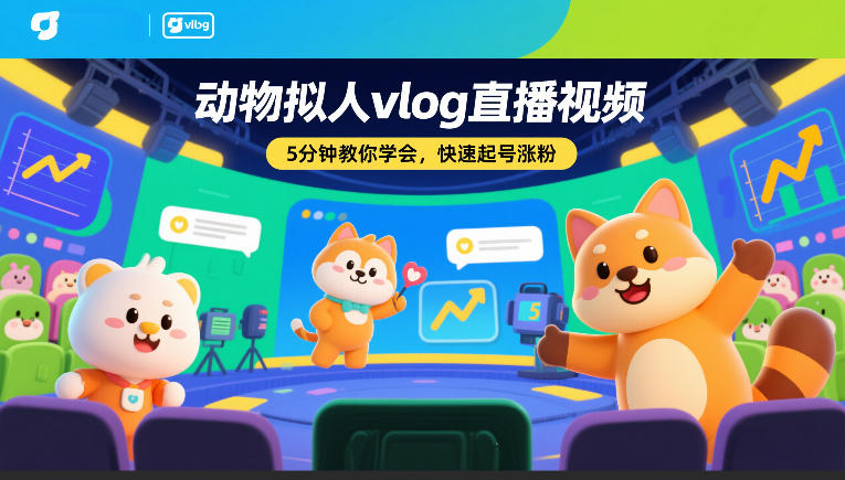 动物拟人vlog直播视频，5分钟教你学会，快速起号涨粉-DE云网创