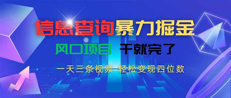 （15516期）信息查询暴力掘金，一天三条视频 轻松变现四位数，风口项目干就完了-DE云网创
