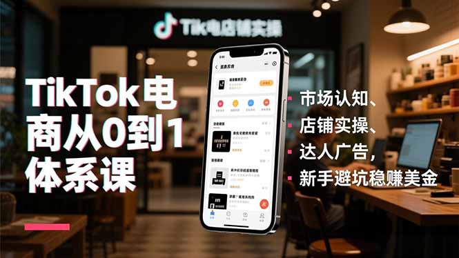 TikTok电商从0到1体系课，市场认知、店铺实操、达人广告，新手避坑稳赚美金-DE云网创