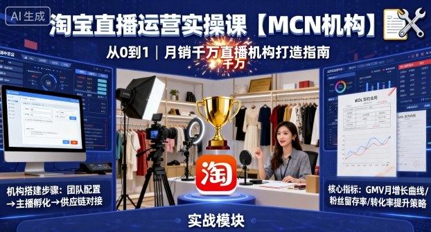 淘宝直播运营实操课【MCN机构】，从0到1做一家月销千W的直播机构-DE云网创