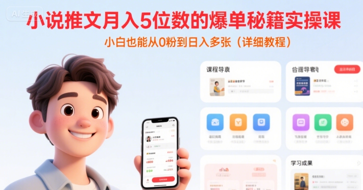 小说推文月入5位数的爆单秘籍实操课，，小白也能从0粉到日入多张(详细教程)-DE云网创