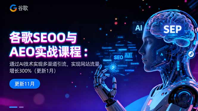 谷歌SEO与AEO实战课程：通过AI技术实现多渠道引流，实现网站流量增长300%-DE云网创