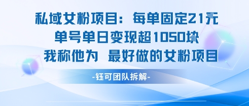 私域女粉项目：每单固定21块，单日变现超1k+，最好做的女粉项目-DE云网创