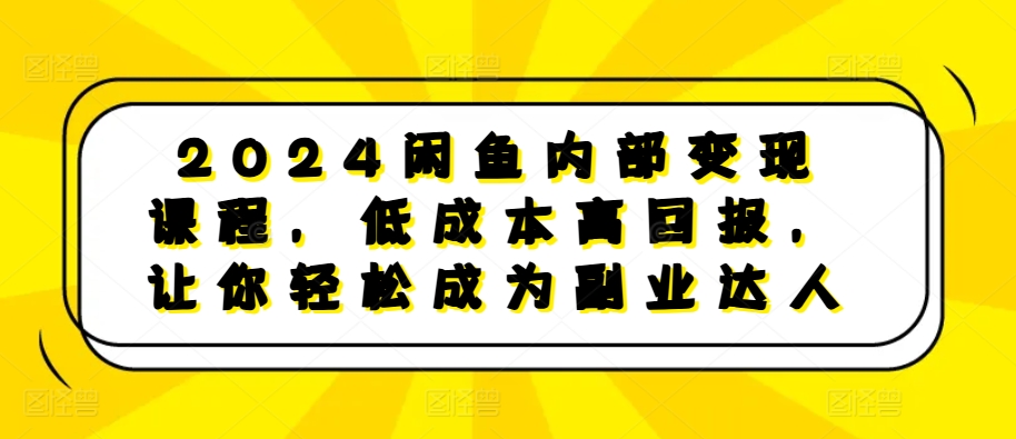 2024闲鱼内部变现课程，低成本高回报，让你轻松成为副业达人-DE云网创