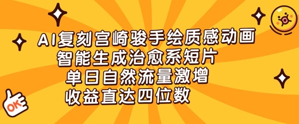 AI复刻宫崎骏手绘质感动画，智能生成治愈系短片，单日自然流量激增，收益直达四位数-DE云网创