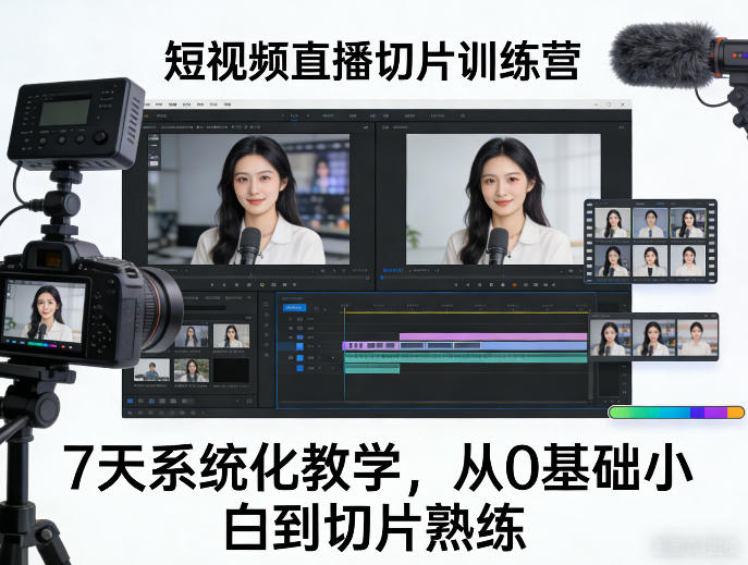 短视频直播切片训练营，7天系统化教学，从0基础小白到切片熟练-DE云网创