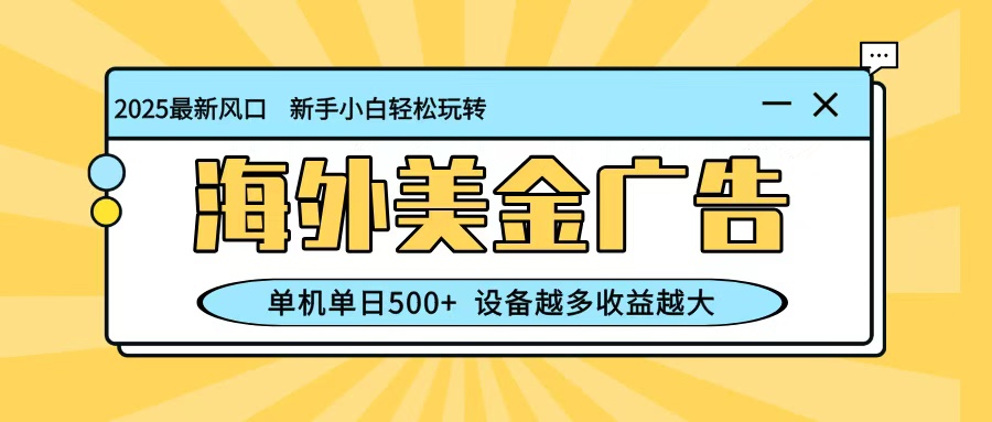 最新蓝海项目,海外美金广告,单机单日500+,可矩阵放大,设备越多收益越大-DE云网创
