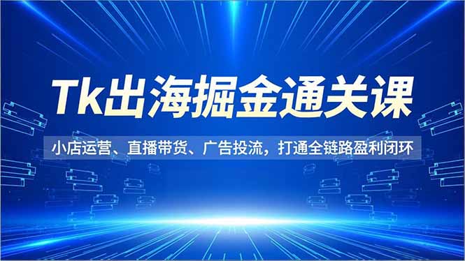 Tk出海掘金通关课，小店运营、直播带货、广告投流，打通全链路盈利闭环-DE云网创
