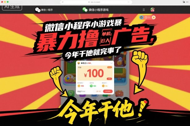 微信小程序小游戏暴力撸广告,单机日入100,今年干他就完事了插图 微信小程序小游戏暴力撸广告,单机日入100,今年干他就完事了