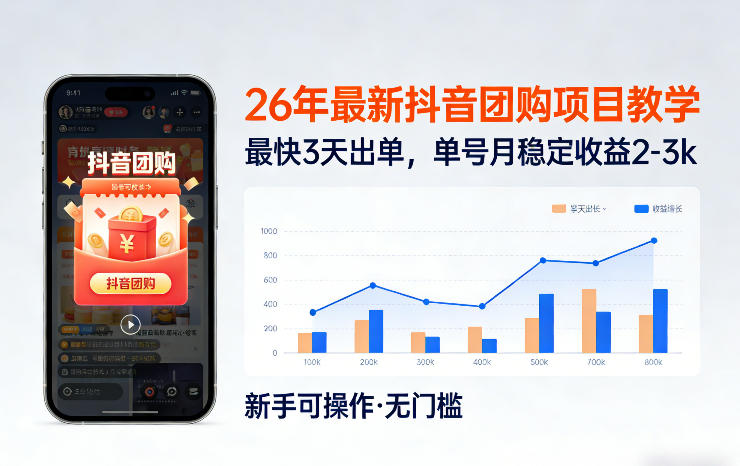 26年最新抖音团购项目教学,0门槛,最快3天出单,单号月稳定收益2-3k插图 26年最新抖音团购项目教学,0门槛,最快3天出单,单号月稳定收益2-3k
