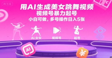 用AI生成美女跳舞视频，视频号暴力起号，小白可做，多号操作日入5张-DE云网创