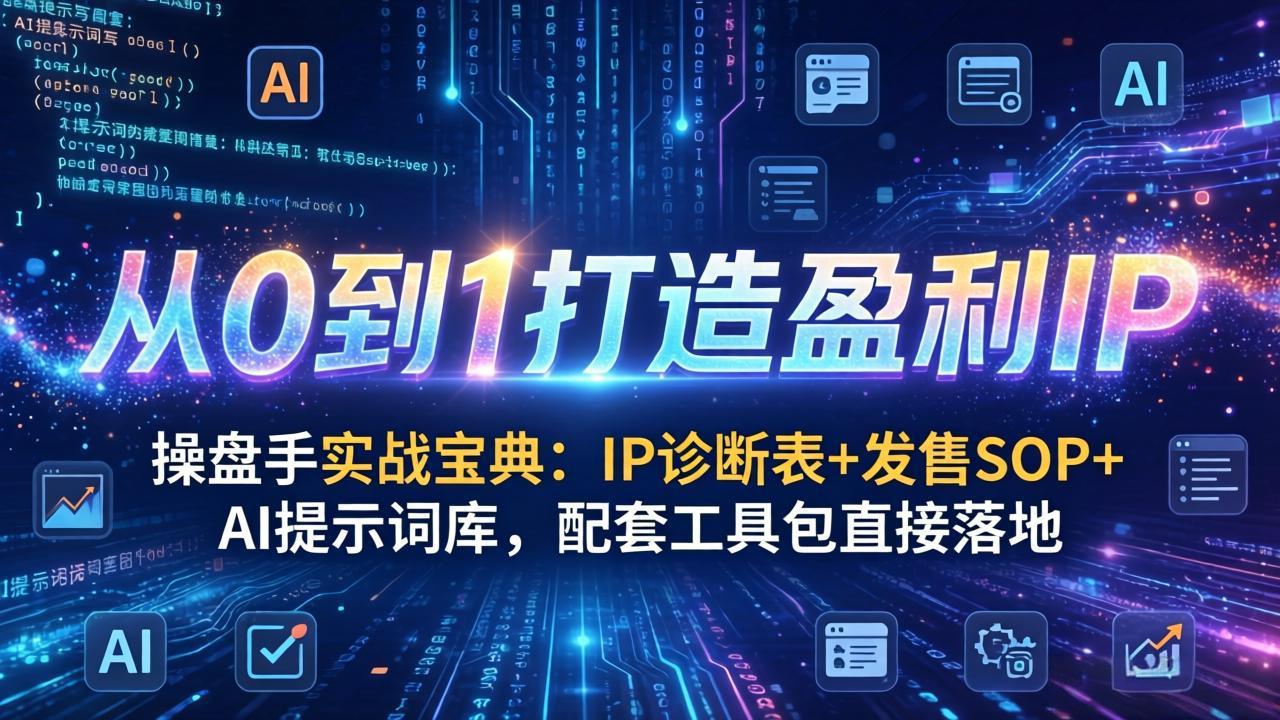 操盘手实战宝典:IP诊断表+发售SOP+AI提示词库,配套工具包直接落地,从0到1打造盈利IP-DE云网创