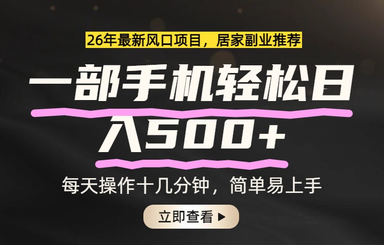 26年居家副业首选，一部手机轻松日入500+，长期稳定可做-DE云网创