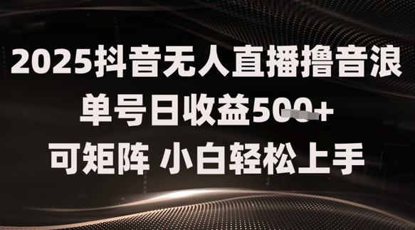 2025抖音无人直播撸音浪单号日收益5张+可矩阵，小白轻松上手-DE云网创