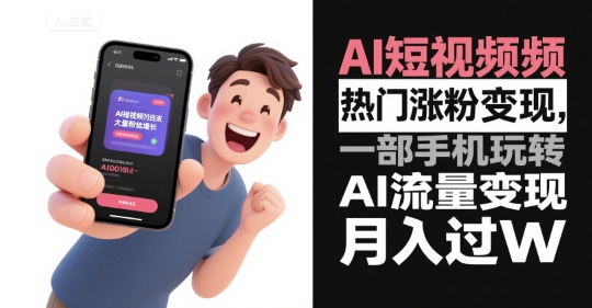 AI短视频热门涨粉变现，一部手机玩转AI流量变现，月入过W-DE云网创