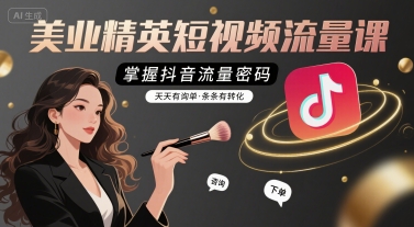 美业精英短视频流量课，掌握抖音流量密码，天天有询单，条条有转化-DE云网创