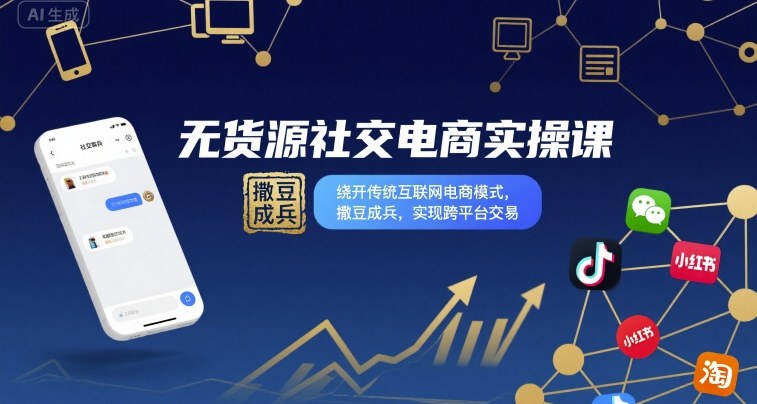 无货源社交电商实操课，绕开传统互联网电商模式，撒豆成兵，实现跨平台交易-DE云网创