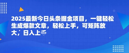 2025最新今日头条掘金项目，一键轻松生成爆款文章，轻松上手，可矩阵放大，日入几张-DE云网创