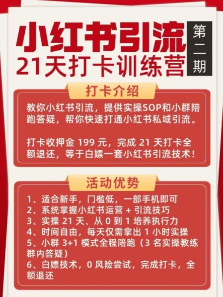 小红书引流21天打卡训练营第二期，助你快速打通小红书私域引流打粉-DE云网创