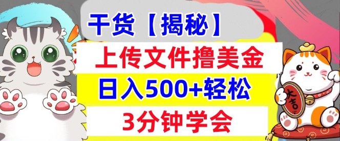 上传文件撸美金，新项目0门槛，3分钟学会，日入几张，真正被动收入-DE云网创