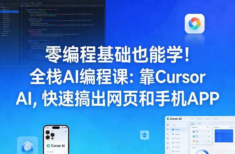零编程基础也能学！全栈AI编程课：靠Cursor AI，快速搞出网页和手机APP-DE云网创