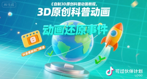 自制3D原创科普动画教程，动画还原事件，抖音最新热门赛道，可过伙伴计划-DE云网创