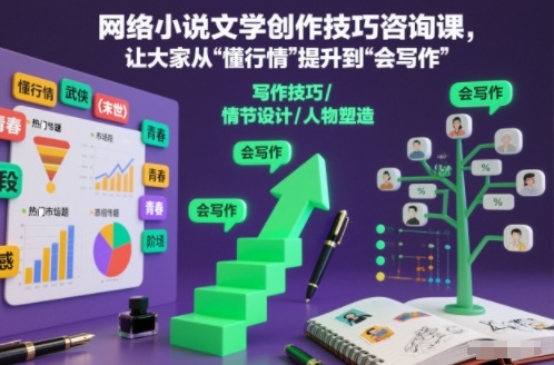网络小说文学创作技巧咨询课,让大家从“懂行情”提升到”会写作”的高度-DE云网创