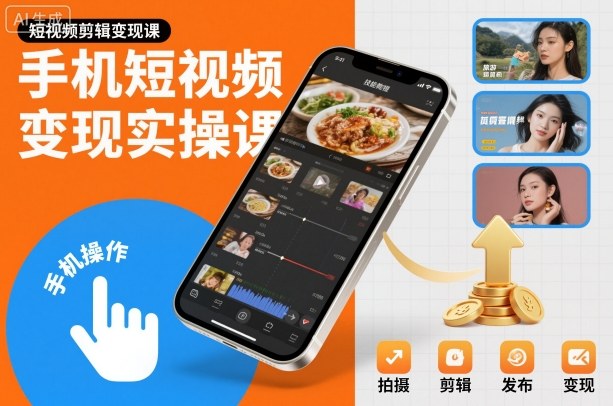 手机短视频变现实操课，短视频剪辑变现课-DE云网创