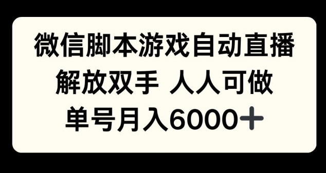 微信脚本游戏自动直播，解放双手 人人可做，单号月入6k-DE云网创