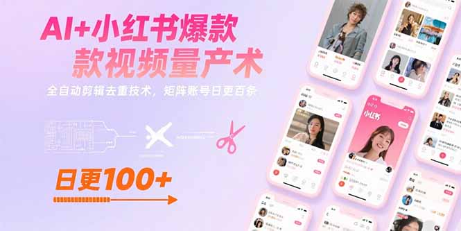 (15542期)AI+小红书爆款视频量产术:全自动剪辑去重技术,矩阵账号日更百条-DE云网创