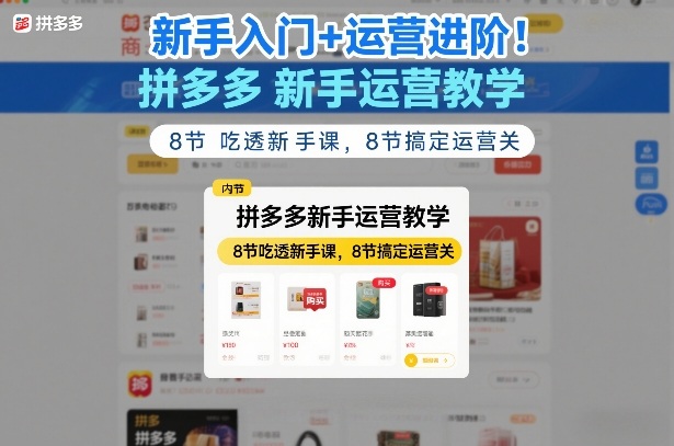 新手入门+运营进阶！拼多多新手运营教学，8节吃透新手课，8节搞定运营关-DE云网创