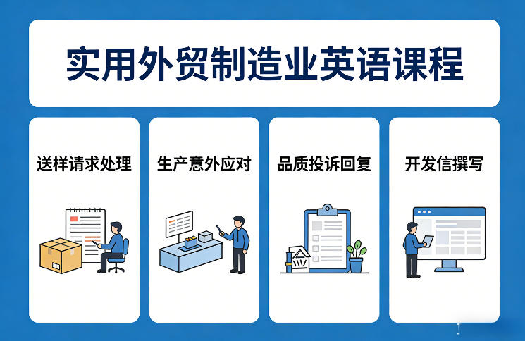 实用外贸制造业英语课程,教你专业处理送样请求、应对生产意外、回复品质投诉、撰写开发信等插图 实用外贸制造业英语课程,教你专业处理送样请求、应对生产意外、回复品质投诉、撰写开发信等